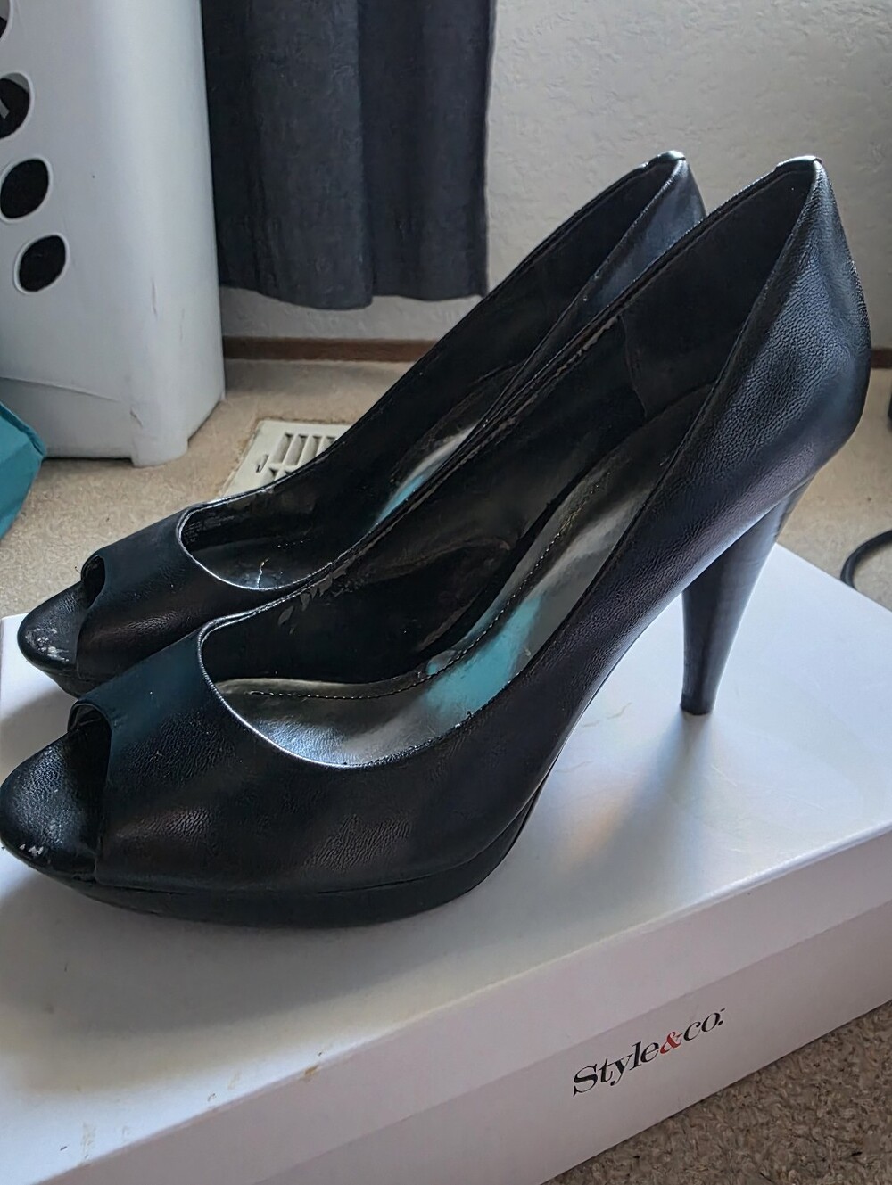 Style & Co. Black Peep-Toe Platform High Heels